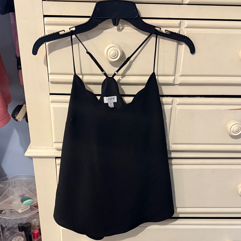 J. Crew Black Scalloped T-back Top